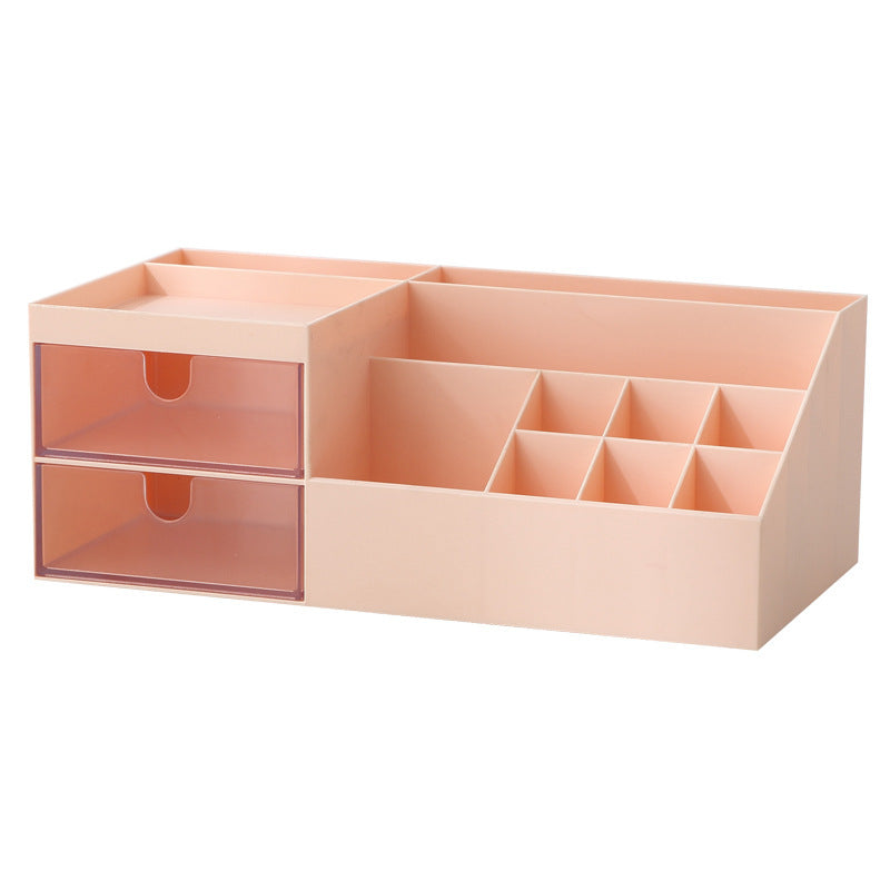 Partitioned cosmetic box with drawer