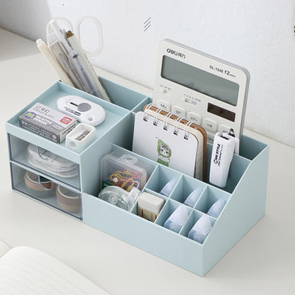 Partitioned cosmetic box with drawer