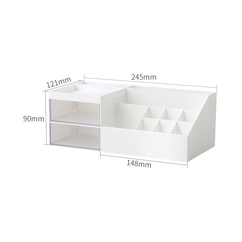 Partitioned cosmetic box with drawer