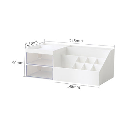 Partitioned cosmetic box with drawer